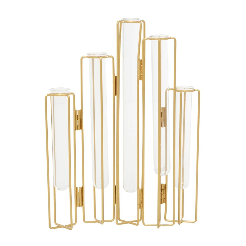 Gold Metal Contemporary Vase, 12" x 10" x 3"