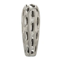 Silver Ceramic Contemporary Vase, 16" x 6" x 6"