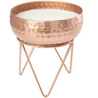 White Wax Vanilla Marshmallow Scented Candle with Hammered Copper Container and Tripod Stand