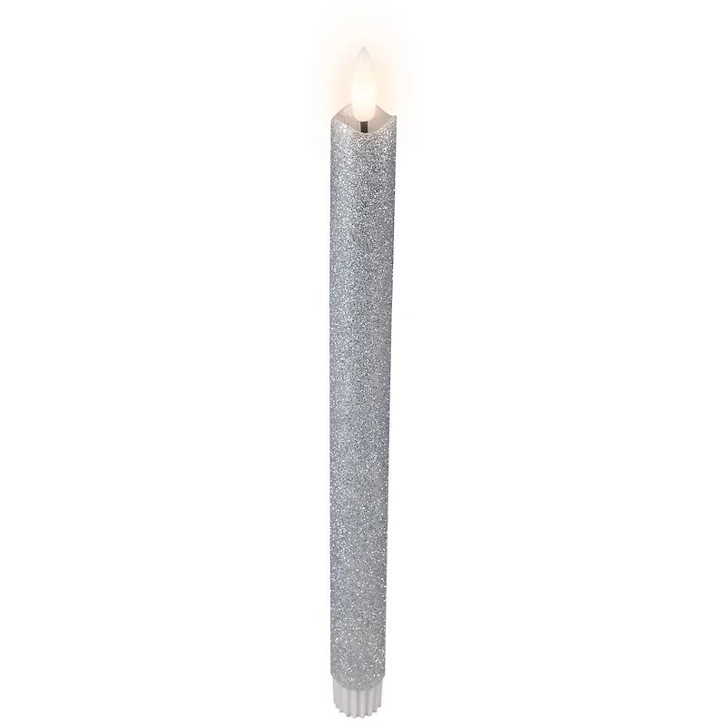 LED Flameless Flickering Taper Glittered Christmas Candles - 11" - Silver - Set 2