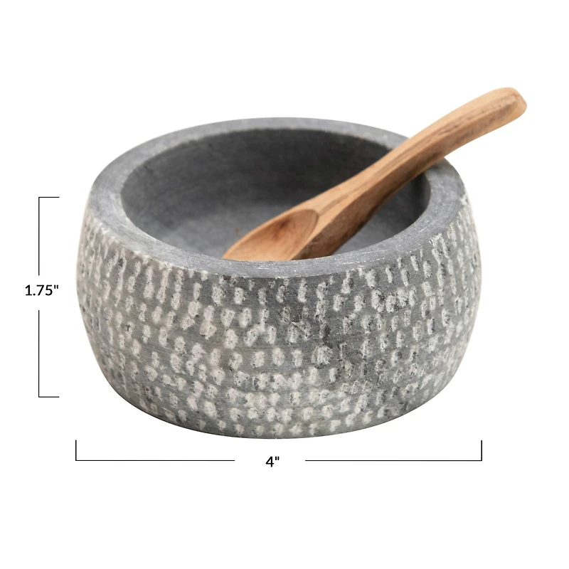 Granite Bowl with Carved Wooden Spoon Set