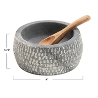 Granite Bowl with Carved Wooden Spoon Set