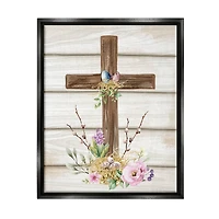Stupell Industries Spiritual Easter Cross Spring Blossoms Floater Framed Art