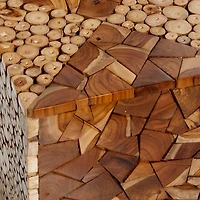 18" Brown Teak Contemporary Stool