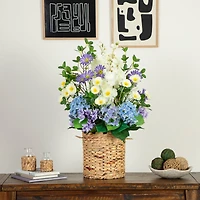 2.5ft. Artificial Mixed Flower & Hydrangea Arrangement in Hyacinth Weave Basket