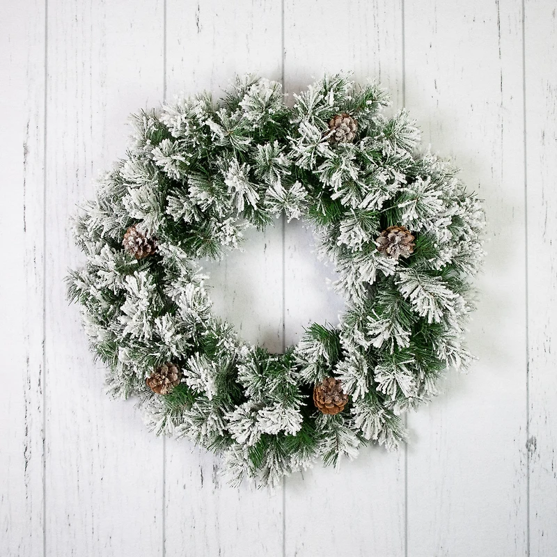 24" Flocked Angel Pine & Pinecones Wreath