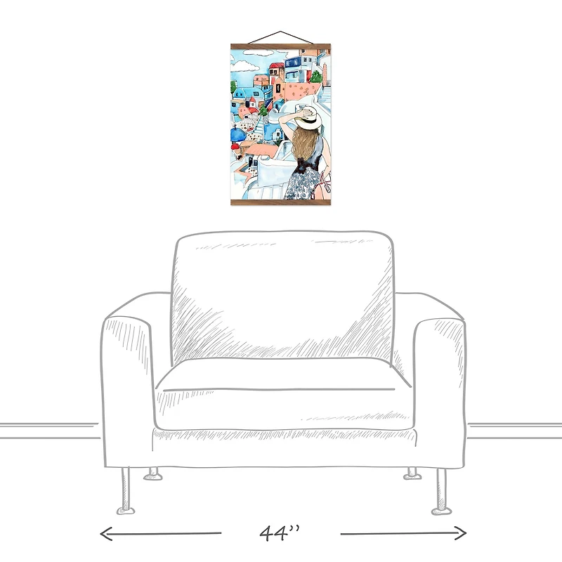 Girl Greece Teak Hanging Canvas