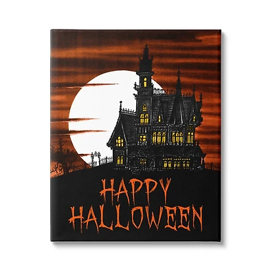 Stupell Industries Happy Halloween Haunted House Canvas Wall Art