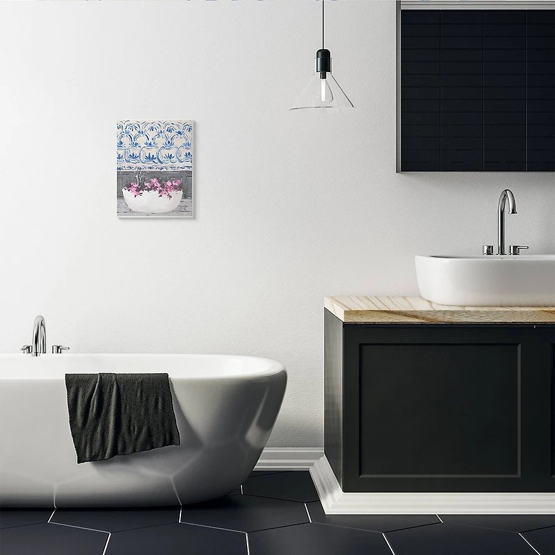 Stupell Industries Pink Flowers In Bath Tub Interior Design Wall Plaque