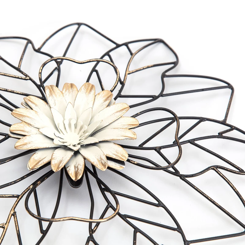 Habitat Decor Maggie Black & Gold Flower Metal Wall Art Set