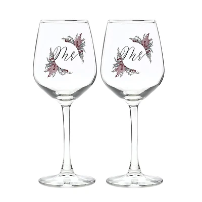 12oz. Mr. & Mr. Dried Floral Wine Glass Set