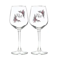 12oz. Mr. & Mr. Dried Floral Wine Glass Set