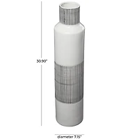 Glossy White Ceramic Vase with Vertical Stripes
