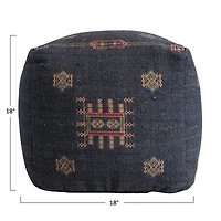 Hello Honey® 18" Navy Global Cotton Tufted Pouf Ottoman with Geometric Embroidery