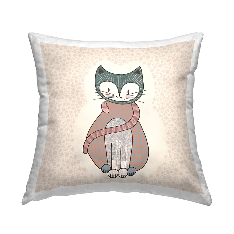 Stupell Industries Whimsical Patterned Cat Smiling Animal Throw Pillow, 18" x 18"