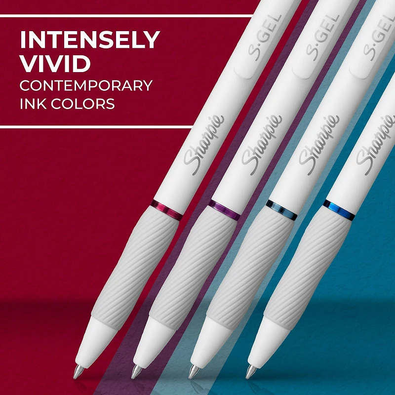 Sharpie® S-Gel™ 0.7mm Medium Point Bold Jewel Pens with White Fashion Barrel, 4ct.
