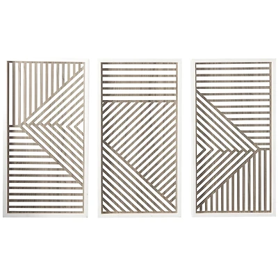 Brown Wood Carved Geometric Wall Decor Set of 3 17", 31"