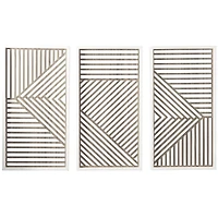 Brown Wood Carved Geometric Wall Decor Set of 3 17", 31"
