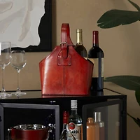Red Leather Wine Holder with Carrying Handle