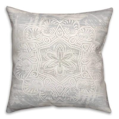 White Textured Medallion I 18" x 18" Throw Pillow