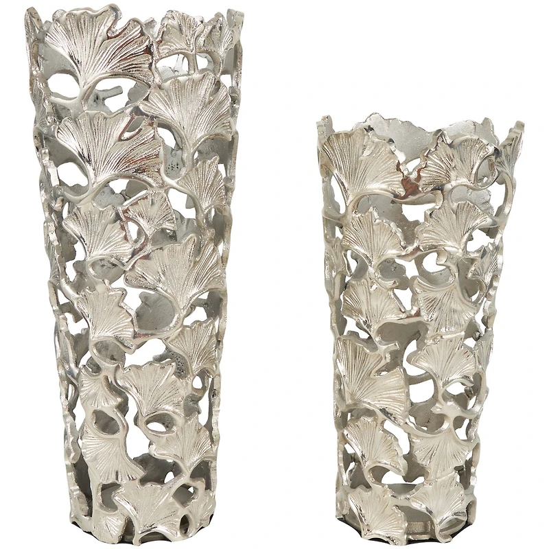 Silver Aluminum Vase with Gingko Leaf Design Set