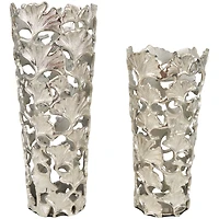 Silver Aluminum Vase with Gingko Leaf Design Set