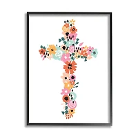 Stupell Industries Bold Flowers Cross Symbol Floral Arrangement Design Framed Giclee Art