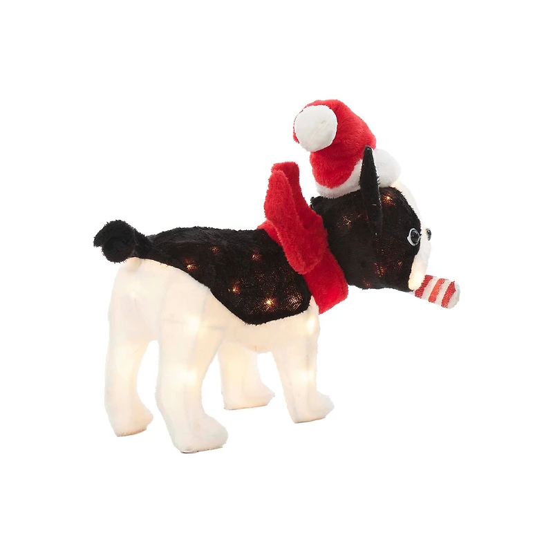 22" Plush Bulldog with Candy Cane Figurine