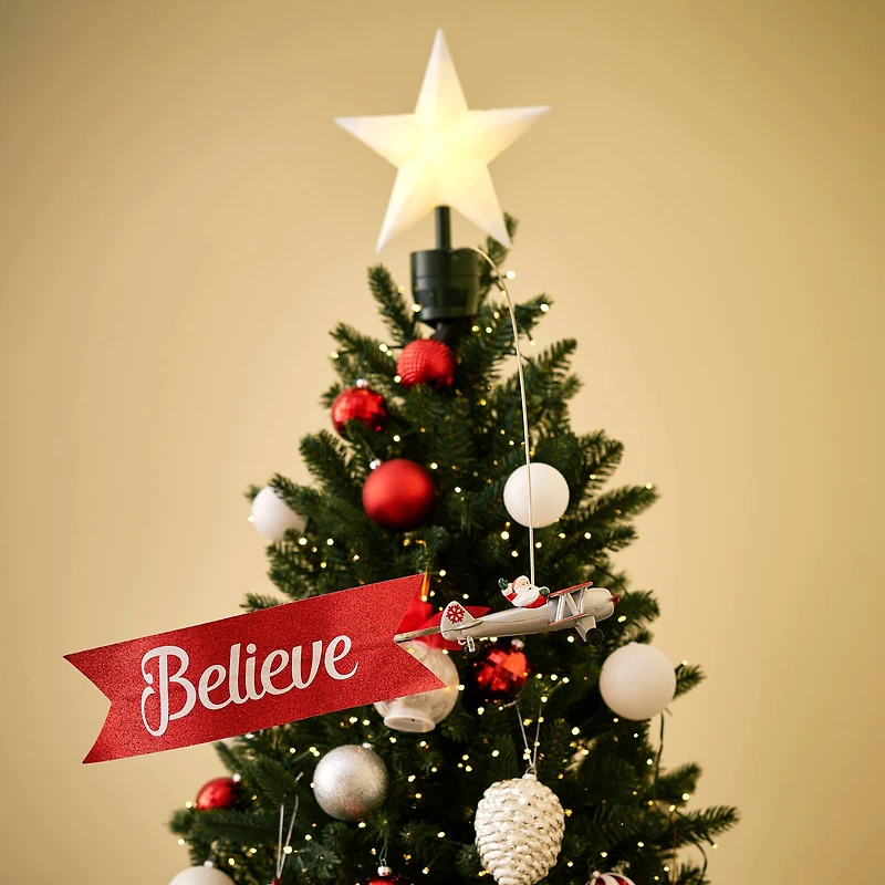 Santa's Biplane Animated Tree Topper with Banner