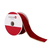 1.5" x 15ft. Red & Gold Velvet Wired Ribbon by Celebrate It®