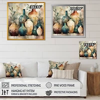 Designart "Green And Orange Artisanal Boho Pottery I" Boho Pottery Framed Canvas Art Print