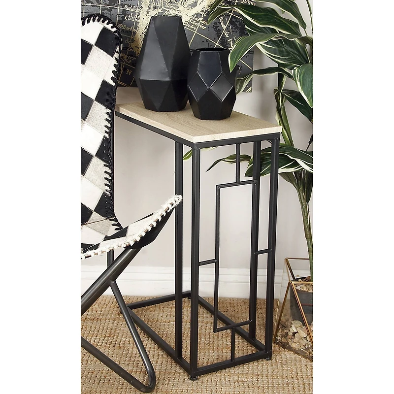 Black Iron & Wood Contemporary Accent Table