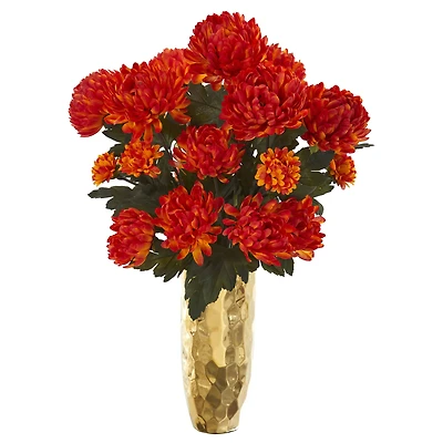 2ft. Red Mum Arrangement in Gold Vase