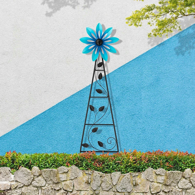 Glitzhome® 44" Metal Flower Wind Spinner Garden Stake