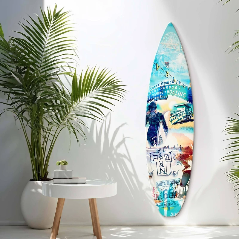 American Art Decor Dogtown Collage Surfboard Plaque Wall Sign - 15" x 59.625"