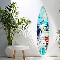 American Art Decor Dogtown Collage Surfboard Plaque Wall Sign - 15" x 59.625"