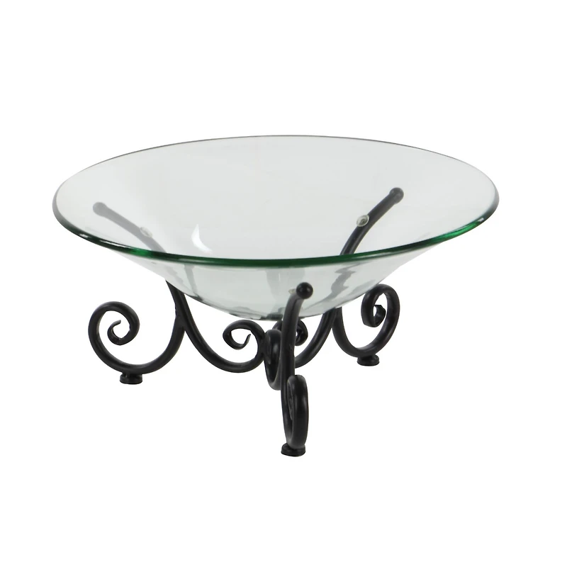 Clear Glass and Metal Traditional Serving Bowl, 8" x 17" x 17"