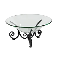 Clear Glass and Metal Traditional Serving Bowl, 8" x 17" x 17"