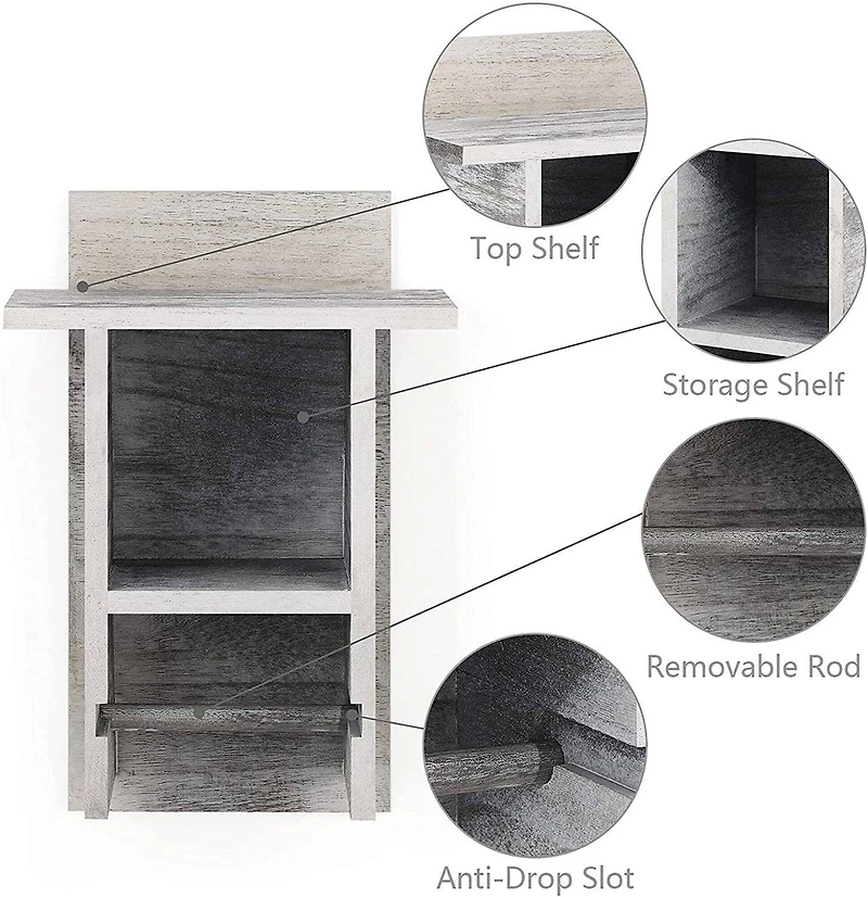 NEX™ 14" Rustic White Wall Mounted Toilet Paper Holder with Shelf