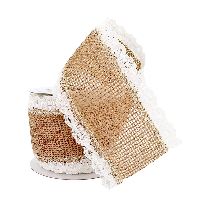 12 Pack: 2.5" x 3yd. Faux Burlap & Lace Ribbon by Celebrate It® Classic