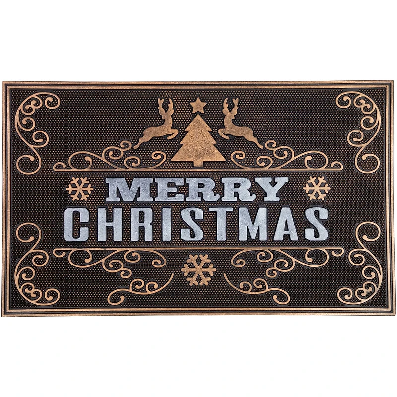 Gold & Silver Reindeer Merry Christmas Doormat
