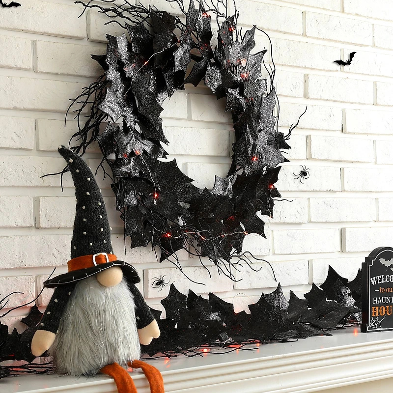 Glitzhome® Lighted Halloween Bat Garland & Wreath Set