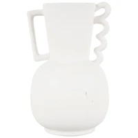 White Ceramic Vase Set with Wavy Handles