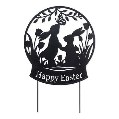 Glitzhome® 30" Easter Metal Silhouette Bunny Couple Yard Stake or Wall Decor