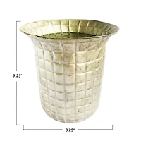 Hello Honey® 8.25" Distressed Pewter Round Grid Pattern Debossed Metal Planter