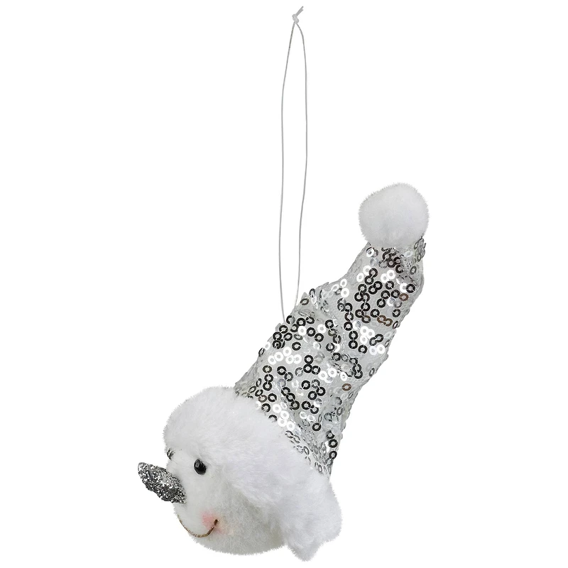 Snowman Head with Sequin Santa Hat Christmas Ornament - 6"