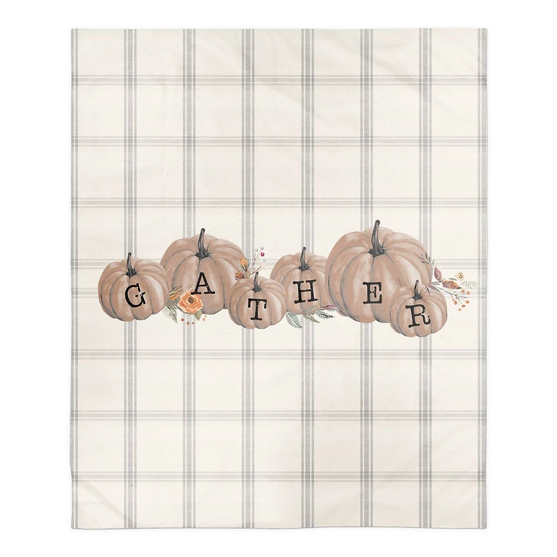 Gray Plaid Pumpkins Sherpa Fleece Blanket