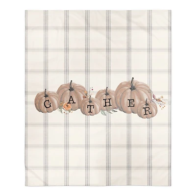 Gray Plaid Pumpkins Sherpa Fleece Blanket