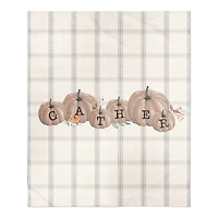 Gray Plaid Pumpkins Sherpa Fleece Blanket