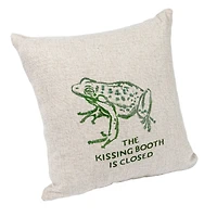 Hello Honey® Natural & Green Frog "The Kissing Booth is Closed" Linen Blend Pillow with French Knots